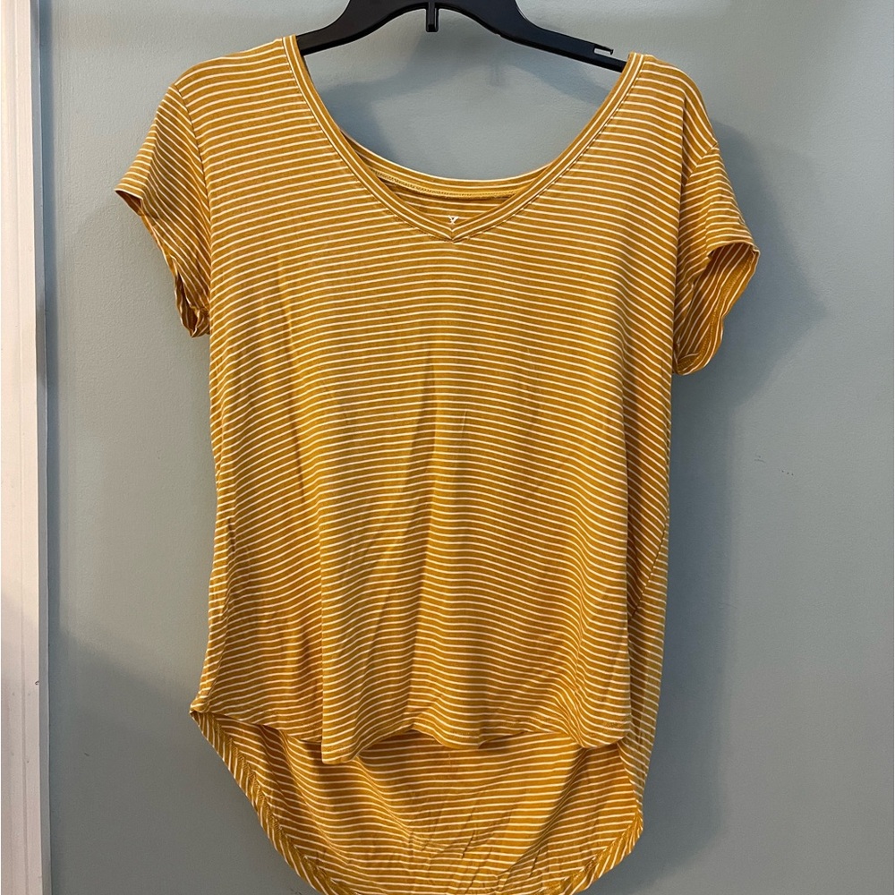 AMERICAN EAGLE OUTFITTERS Favorite Tee, Yellow and White Striped, Size S